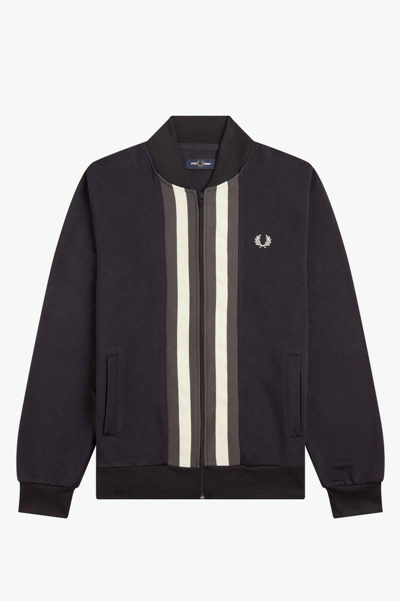 Navy Fred Perry Striped Panel Track Men's Jackets | PH 1254PJJQ